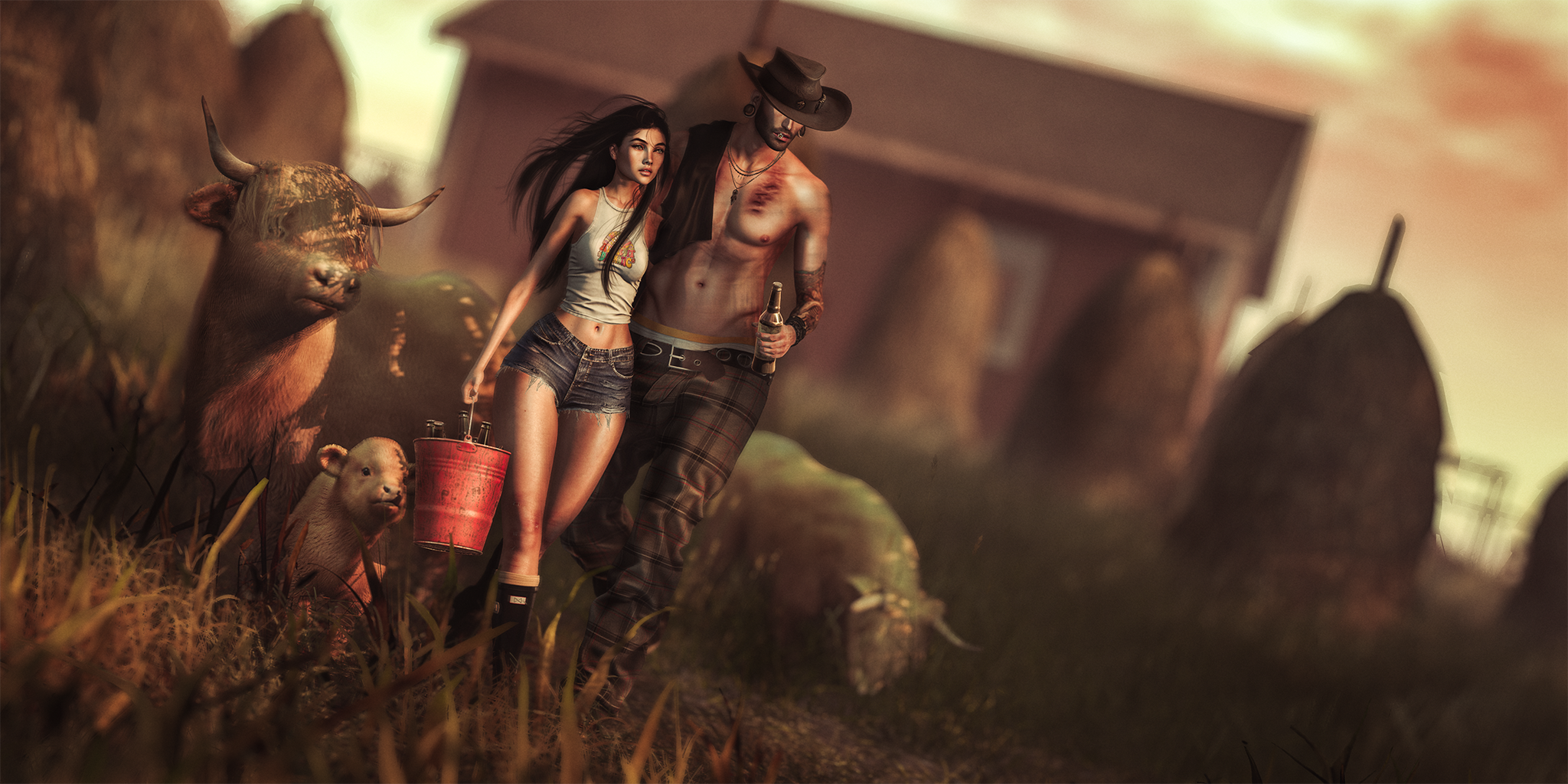 Lu and Leeloo returning after work with the island cattle